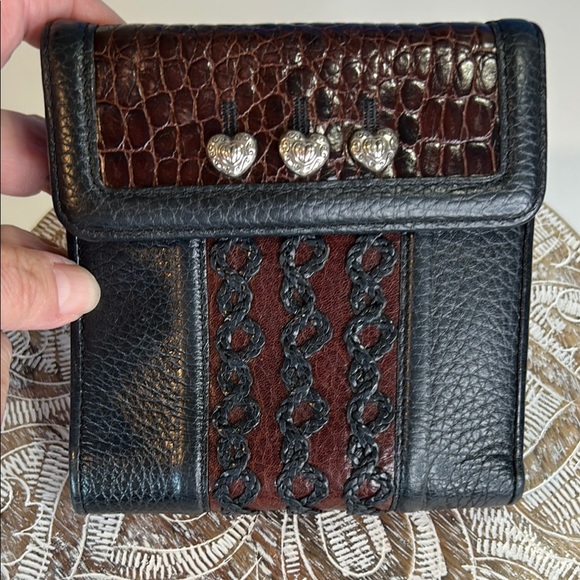 BRIGHTON SOFT LEATHER BLACK/BROWN WOVEN DESIGN WALLET - Picture 1 of 16